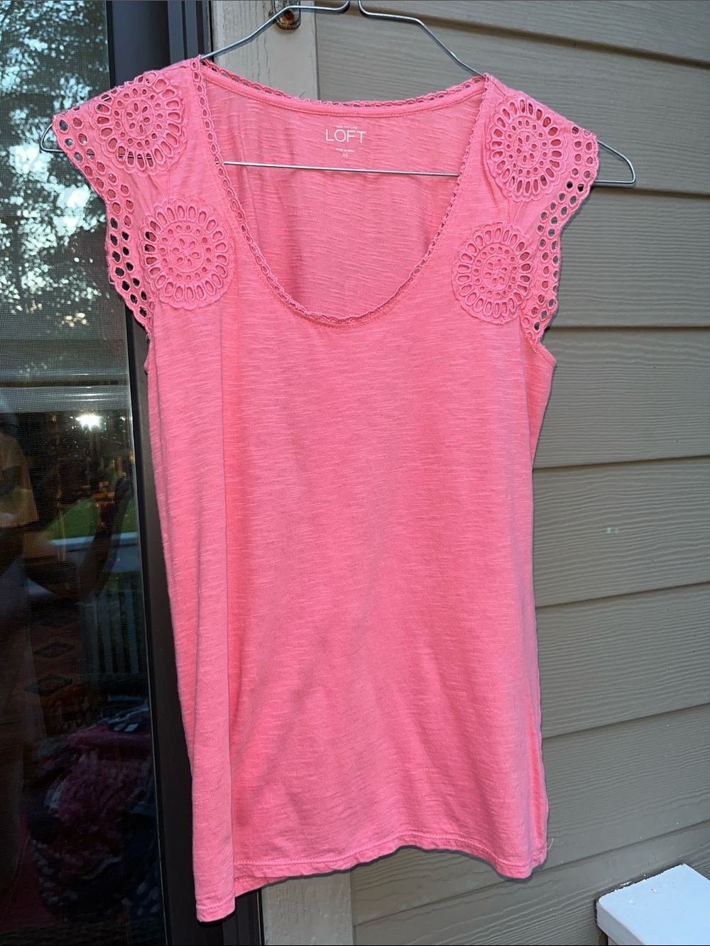 LOFT Pink Crochet Cap-Sleeve Tank Top